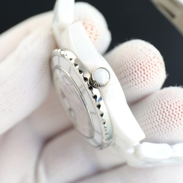 CHANEL J12 watch with automatic mechanical movement, ceramic strap, white dial