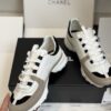 sy_no_EC081D71F35F0D9A4A96AA655C58141D_3 Chanel White and Khaki Mixed Material Low-Top Sneaker with Black Accents and CC Logo