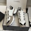 sy_no_EC081D71F35F0D9A4A96AA655C58141D_5 Chanel White and Khaki Mixed Material Low-Top Sneaker with Black Accents and CC Logo