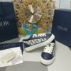 Dior Navy Leather White Oblique Embroidery Low-Top Sneaker