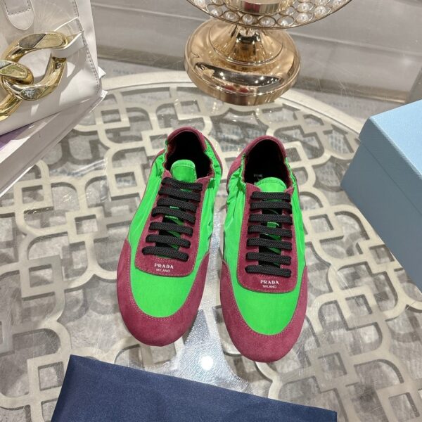 sy_no_EE1ACAC5724B2AC5C42672C2E8EDB32F_0 Prada Red and Green Nylon Suede Retro Trainer
