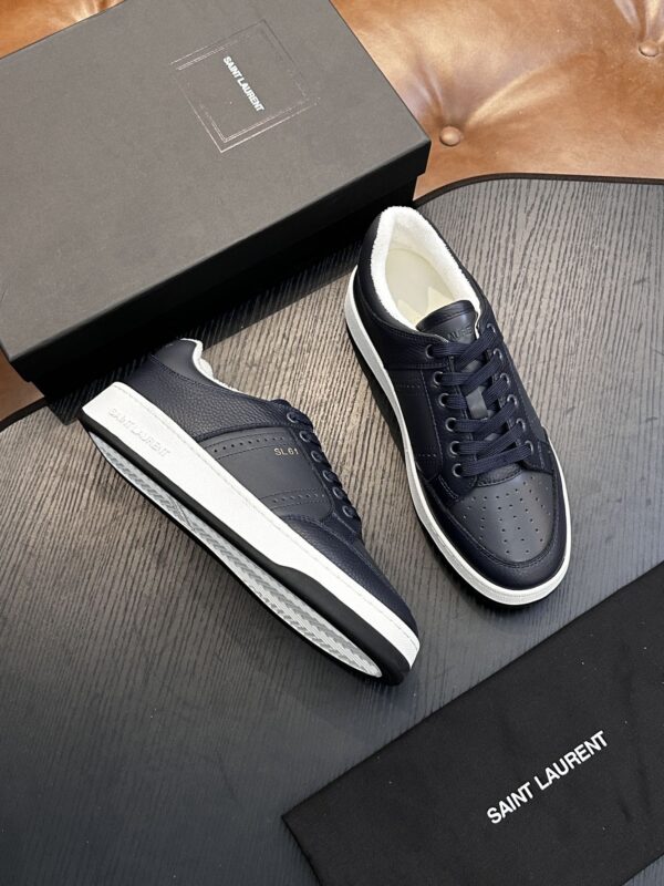 sy_no_F049249A09EE5A409A91387AF6B6D9B4_3 Saint Laurent Navy Blue Pebble-Leather SL61 White-Sole Low-Top Sneaker