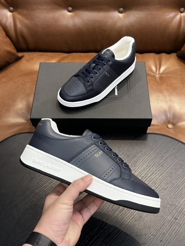 sy_no_F049249A09EE5A409A91387AF6B6D9B4_4 Saint Laurent Navy Blue Pebble-Leather SL61 White-Sole Low-Top Sneaker