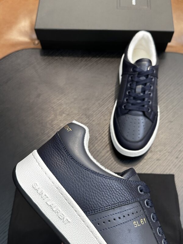 sy_no_F049249A09EE5A409A91387AF6B6D9B4_6 Saint Laurent Navy Blue Pebble-Leather SL61 White-Sole Low-Top Sneaker