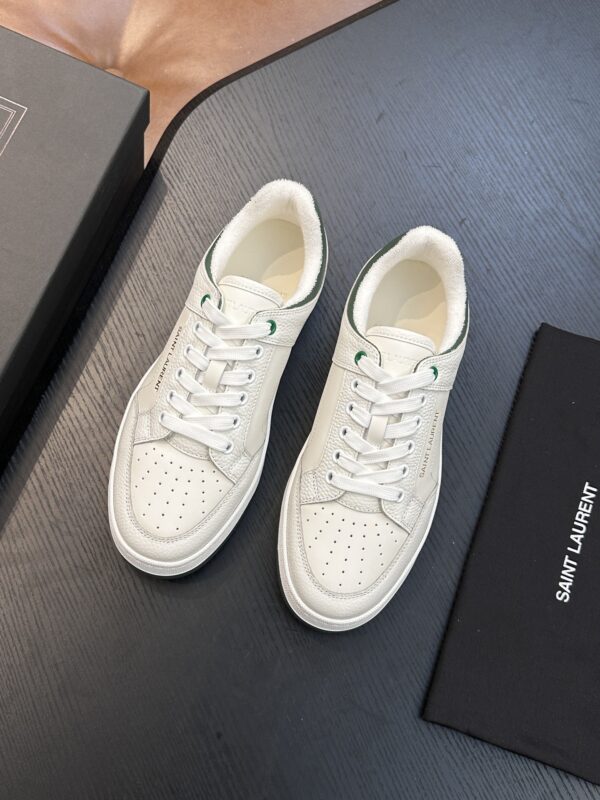 sy_no_F0555D270BF62D313E2372E7BB1F586A_2 Saint Laurent White-Green Pebble-Leather Low-Top Sneaker