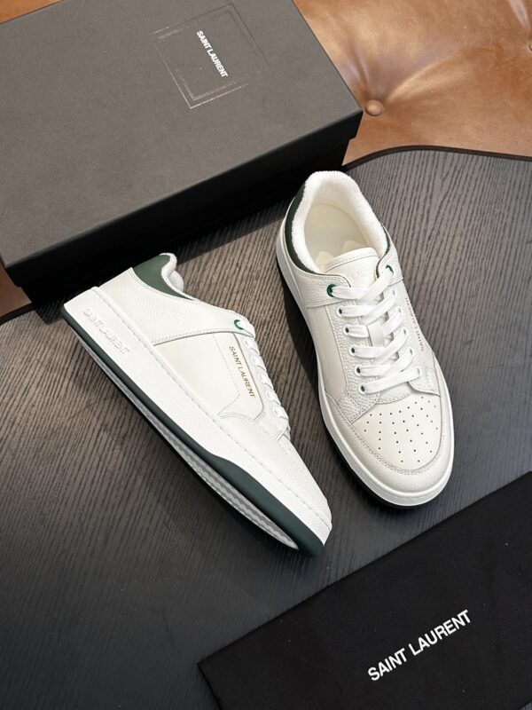 sy_no_F0555D270BF62D313E2372E7BB1F586A_3 Saint Laurent White-Green Pebble-Leather Low-Top Sneaker