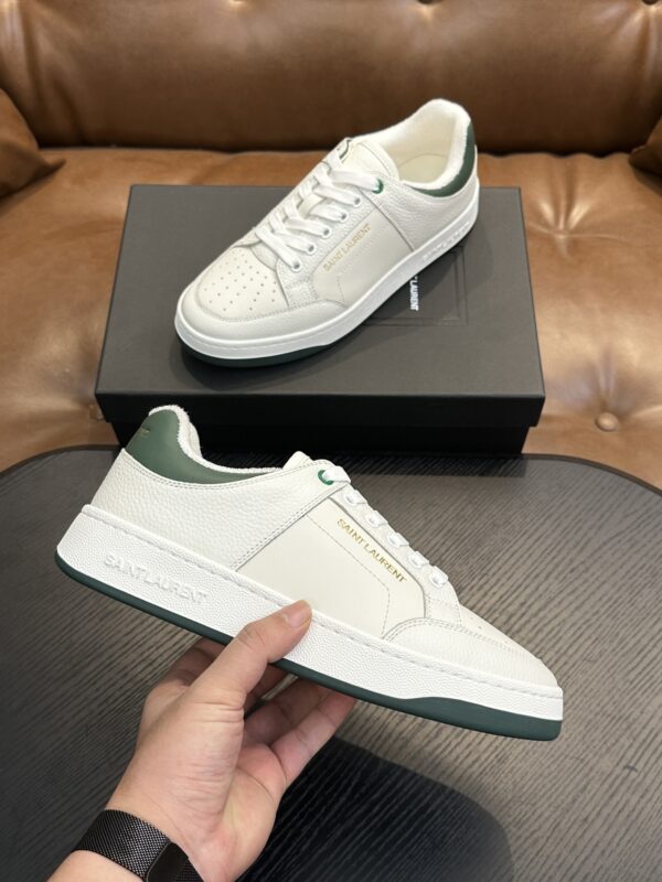 sy_no_F0555D270BF62D313E2372E7BB1F586A_4 Saint Laurent White-Green Pebble-Leather Low-Top Sneaker