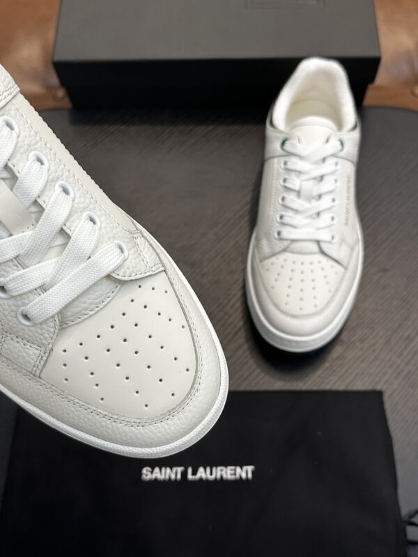 sy_no_F0555D270BF62D313E2372E7BB1F586A_5 Saint Laurent White-Green Pebble-Leather Low-Top Sneaker