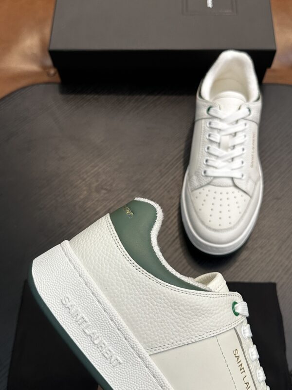 sy_no_F0555D270BF62D313E2372E7BB1F586A_6 Saint Laurent White-Green Pebble-Leather Low-Top Sneaker