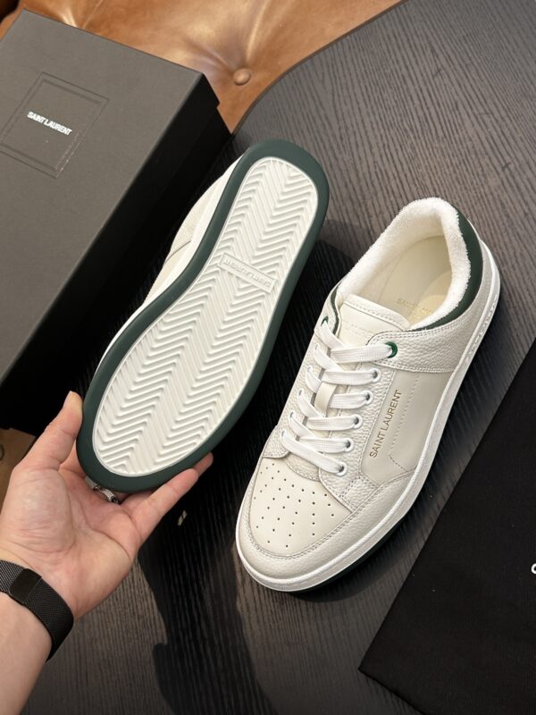 sy_no_F0555D270BF62D313E2372E7BB1F586A_8 Saint Laurent White-Green Pebble-Leather Low-Top Sneaker