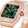 sy_no_F0AF8FA77268688E77A19550D2EDBD2B_0 Cartier Santos Leather Strap Full Diamond Mechanical Men's Watch