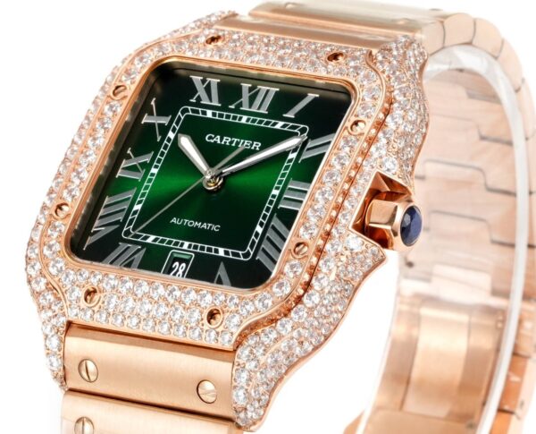 sy_no_F0AF8FA77268688E77A19550D2EDBD2B_0 Cartier Santos Leather Strap Full Diamond Mechanical Men's Watch