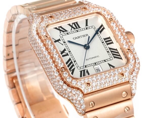 sy_no_F0AF8FA77268688E77A19550D2EDBD2B_1 Cartier Santos Leather Strap Full Diamond Mechanical Men's Watch