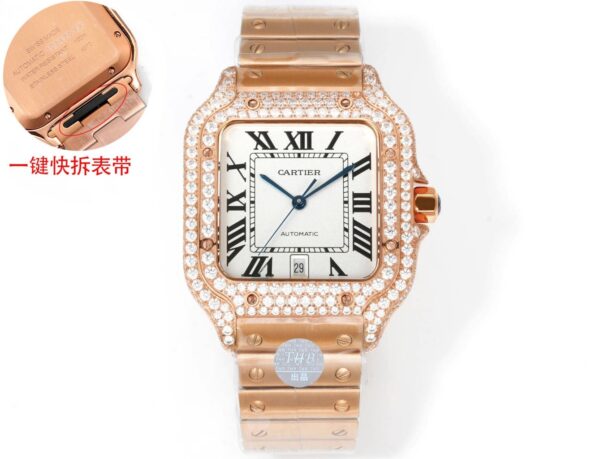 sy_no_F0AF8FA77268688E77A19550D2EDBD2B_2 Cartier Santos Leather Strap Full Diamond Mechanical Men's Watch