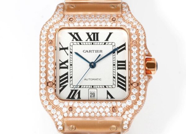 sy_no_F0AF8FA77268688E77A19550D2EDBD2B_3 Cartier Santos Leather Strap Full Diamond Mechanical Men's Watch