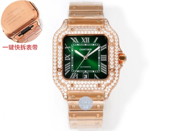 sy_no_F0AF8FA77268688E77A19550D2EDBD2B_4 Cartier Santos Leather Strap Full Diamond Mechanical Men's Watch