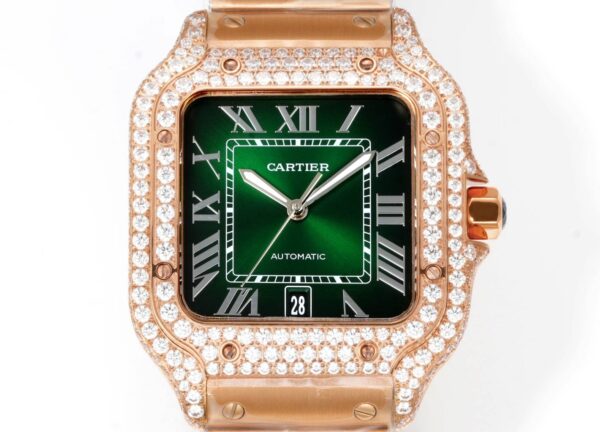 sy_no_F0AF8FA77268688E77A19550D2EDBD2B_5 Cartier Santos Leather Strap Full Diamond Mechanical Men's Watch