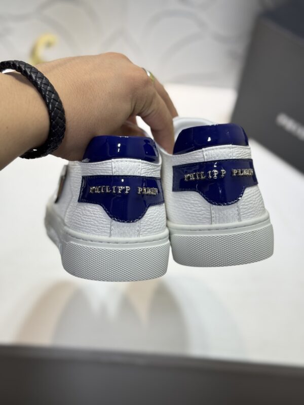 Philipp Plein White Grain-Leather Hexagon-Logo Low-Top Sneaker