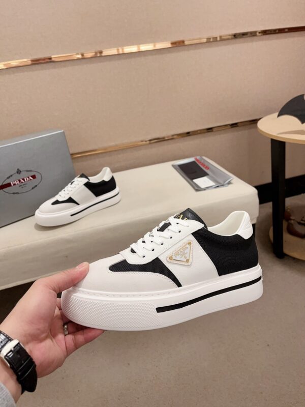 sy_no_F47DD46ABC08C92D9436AFD774E57810_2 Prada Black White Leather Mesh Triangle Platform Sneaker