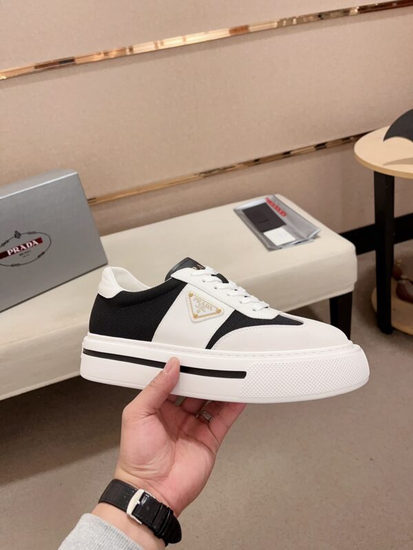 sy_no_F47DD46ABC08C92D9436AFD774E57810_3 Prada Black White Leather Mesh Triangle Platform Sneaker