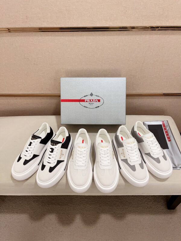 sy_no_F47DD46ABC08C92D9436AFD774E57810_9 Prada Black White Leather Mesh Triangle Platform Sneaker