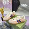 sy_no_F5640455A7ECBED08DEAFE97D84DD1A4_0 Gucci Screener Sneaker in Pink Leather with Blue/Orange Web Stripe
