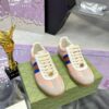 sy_no_F5640455A7ECBED08DEAFE97D84DD1A4_1 Gucci Screener Sneaker in Pink Leather with Blue/Orange Web Stripe