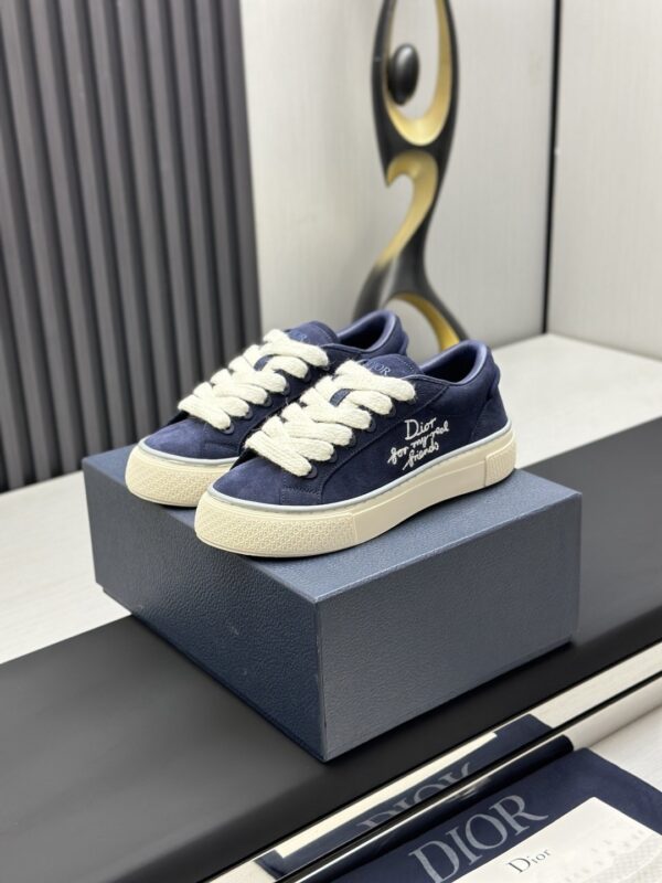 sy_no_F5E0C65CBA6609CBE5C3F27D2C5EEB79_0 Dior Navy Blue Suede White Thick Lace Low-Top Sneaker