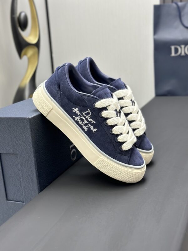 sy_no_F5E0C65CBA6609CBE5C3F27D2C5EEB79_3 Dior Navy Blue Suede White Thick Lace Low-Top Sneaker