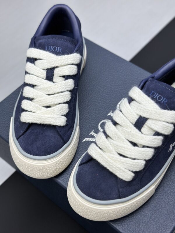 sy_no_F5E0C65CBA6609CBE5C3F27D2C5EEB79_6 Dior Navy Blue Suede White Thick Lace Low-Top Sneaker