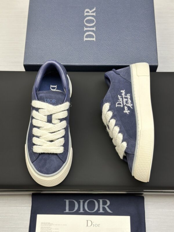 sy_no_F5E0C65CBA6609CBE5C3F27D2C5EEB79_7 Dior Navy Blue Suede White Thick Lace Low-Top Sneaker