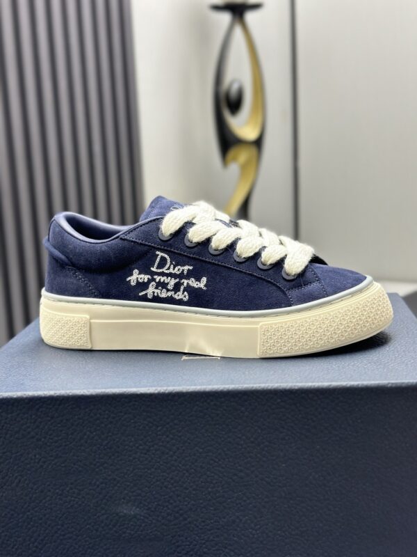 sy_no_F5E0C65CBA6609CBE5C3F27D2C5EEB79_8 Dior Navy Blue Suede White Thick Lace Low-Top Sneaker