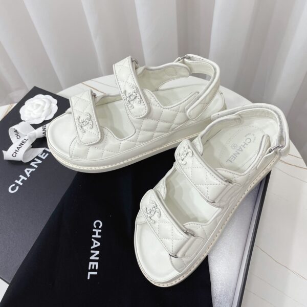 Chanel White Quilted Leather Platform Sandal with Rhinestone CC Logo