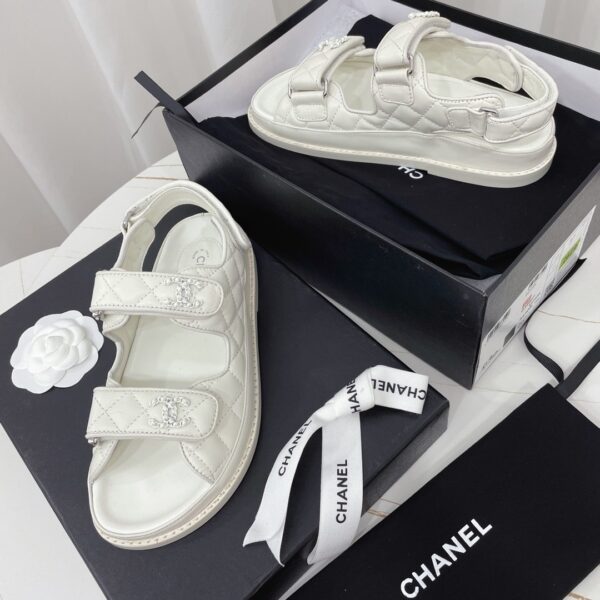 Chanel White Quilted Leather Platform Sandal with Rhinestone CC Logo