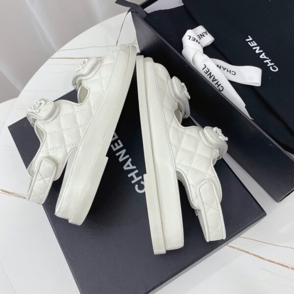 Chanel White Quilted Leather Platform Sandal with Rhinestone CC Logo