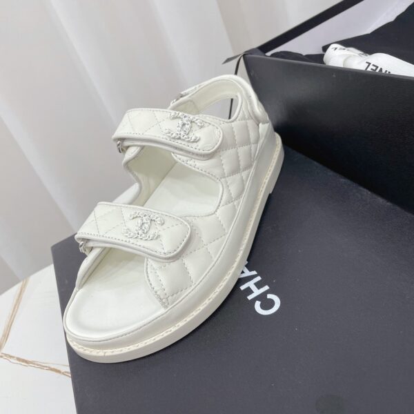 Chanel White Quilted Leather Platform Sandal with Rhinestone CC Logo