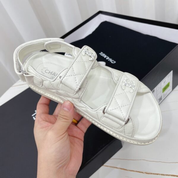 Chanel White Quilted Leather Platform Sandal with Rhinestone CC Logo