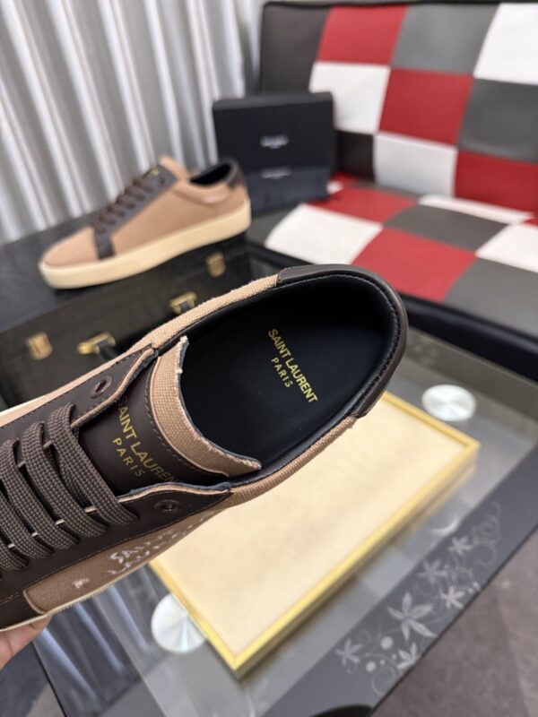 sy_no_F88F8155BDF7BE163CD337174FFC0DF8_7 Saint Laurent Khaki Canvas Dark Brown Leather Low-Top Sneaker