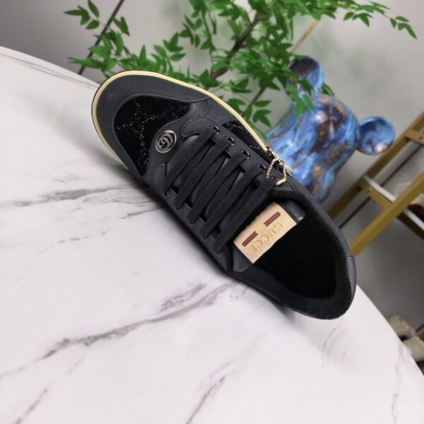 sy_no_F95A4AF6DD28E024CEB56629FC27B87D_2 Gucci Screener Sneaker in Black GG Canvas & Leather with Gold Horse Charm