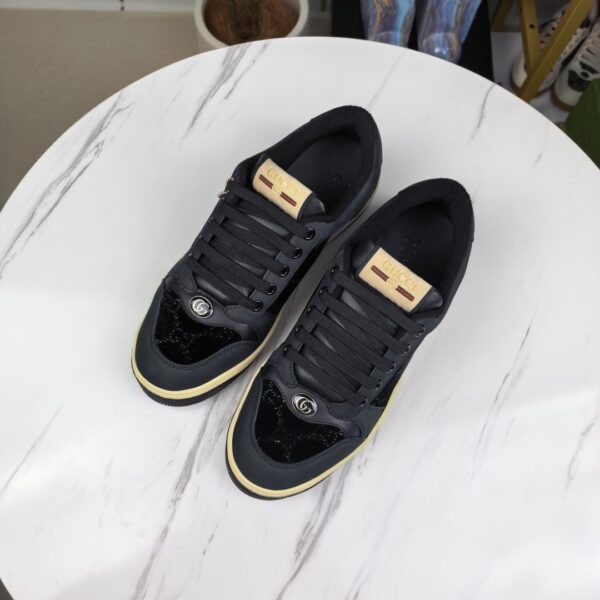 sy_no_F95A4AF6DD28E024CEB56629FC27B87D_3 Gucci Screener Sneaker in Black GG Canvas & Leather with Gold Horse Charm