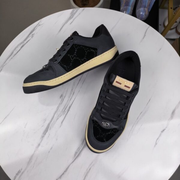 sy_no_F95A4AF6DD28E024CEB56629FC27B87D_6 Gucci Screener Sneaker in Black GG Canvas & Leather with Gold Horse Charm