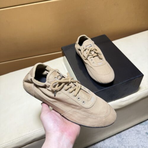 sy_no_F9DCADC8374E911EA9BA7E672133A172_0 Prada Khaki Gathered Nylon Retro Trainer