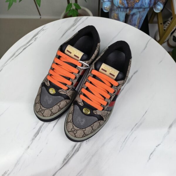 sy_no_FA220419E7A7D903FA11B0750C9E12A0_3 Gucci Screener Sneaker in GG Supreme Canvas with Red/Black Web Stripe & Orange Laces