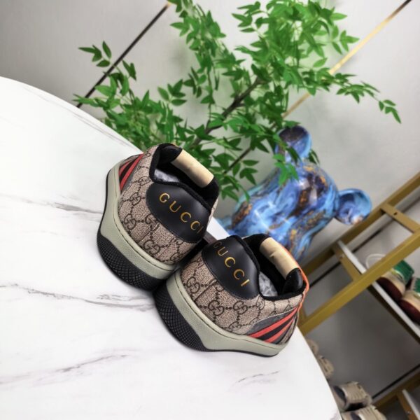 sy_no_FA220419E7A7D903FA11B0750C9E12A0_4 Gucci Screener Sneaker in GG Supreme Canvas with Red/Black Web Stripe & Orange Laces