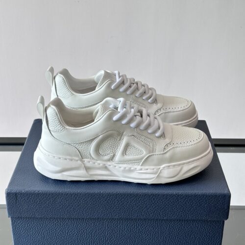 Dior All-White Leather CD Logo Low-Top Sneaker