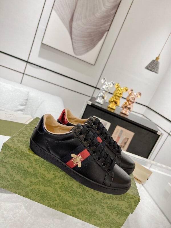Gucci Ace Embroidered Bee Black Sneaker with Red & Blue Heel Tabs
