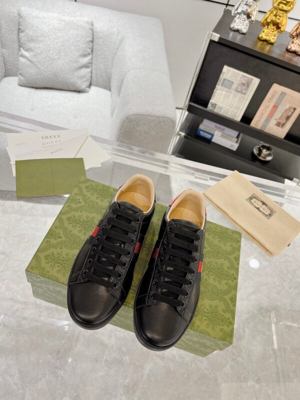 Gucci Ace Embroidered Bee Black Sneaker with Red & Blue Heel Tabs