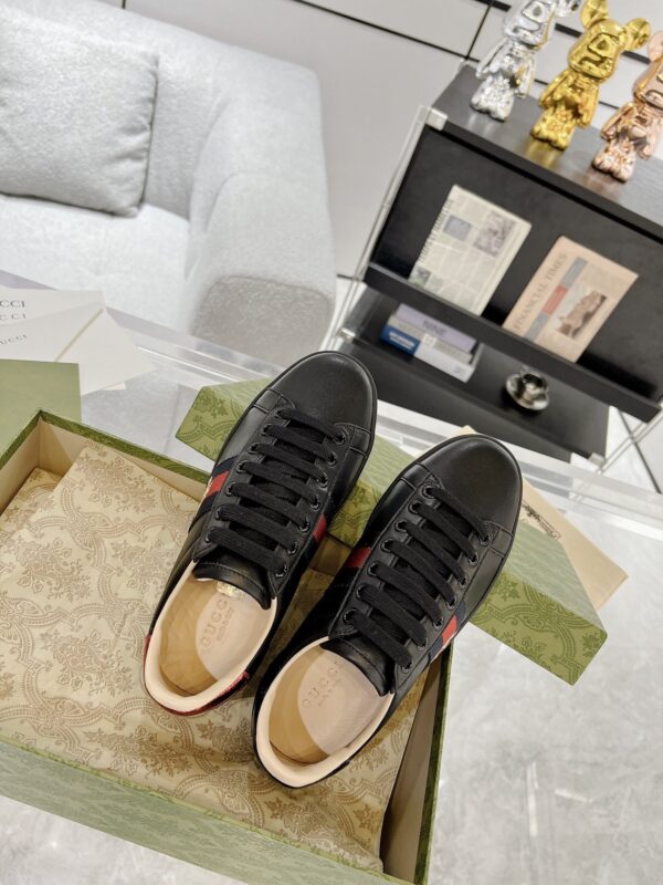 Gucci Ace Embroidered Bee Black Sneaker with Red & Blue Heel Tabs