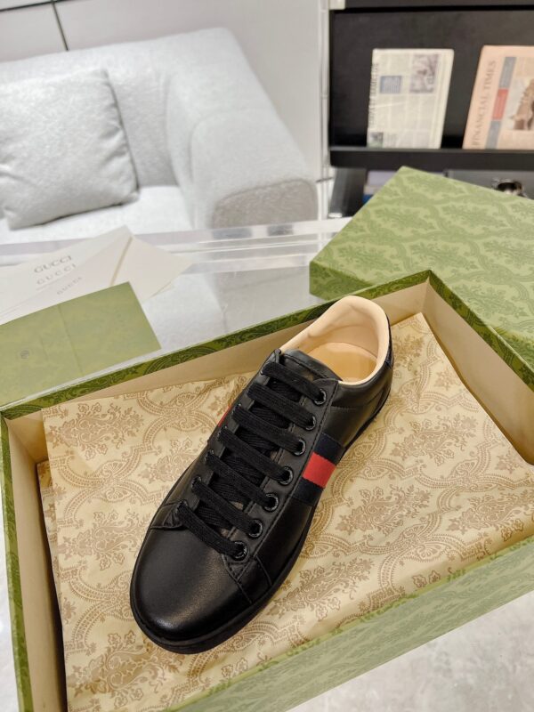 Gucci Ace Embroidered Bee Black Sneaker with Red & Blue Heel Tabs
