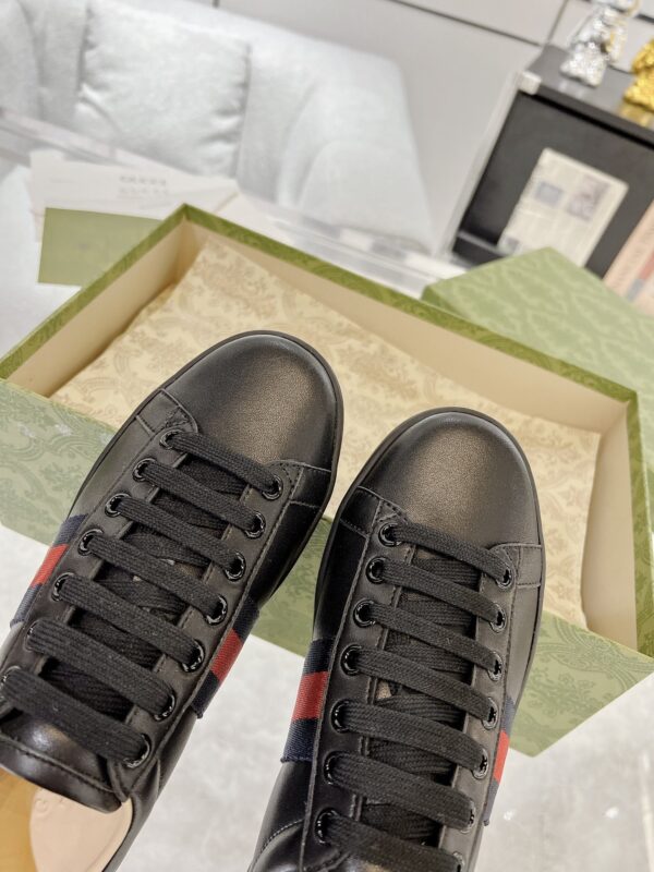 Gucci Ace Embroidered Bee Black Sneaker with Red & Blue Heel Tabs